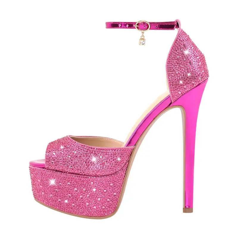 Women's High Heel Sandals with glitter ankle strap and stiletto heel, perfect for evening events.