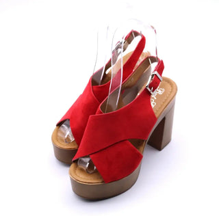 Red basic platform sandals for women, featuring a stylish design with added height and comfort.