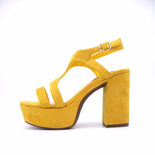 Women's basic platform sandals in yellow, featuring a stylish design and added height for comfort.