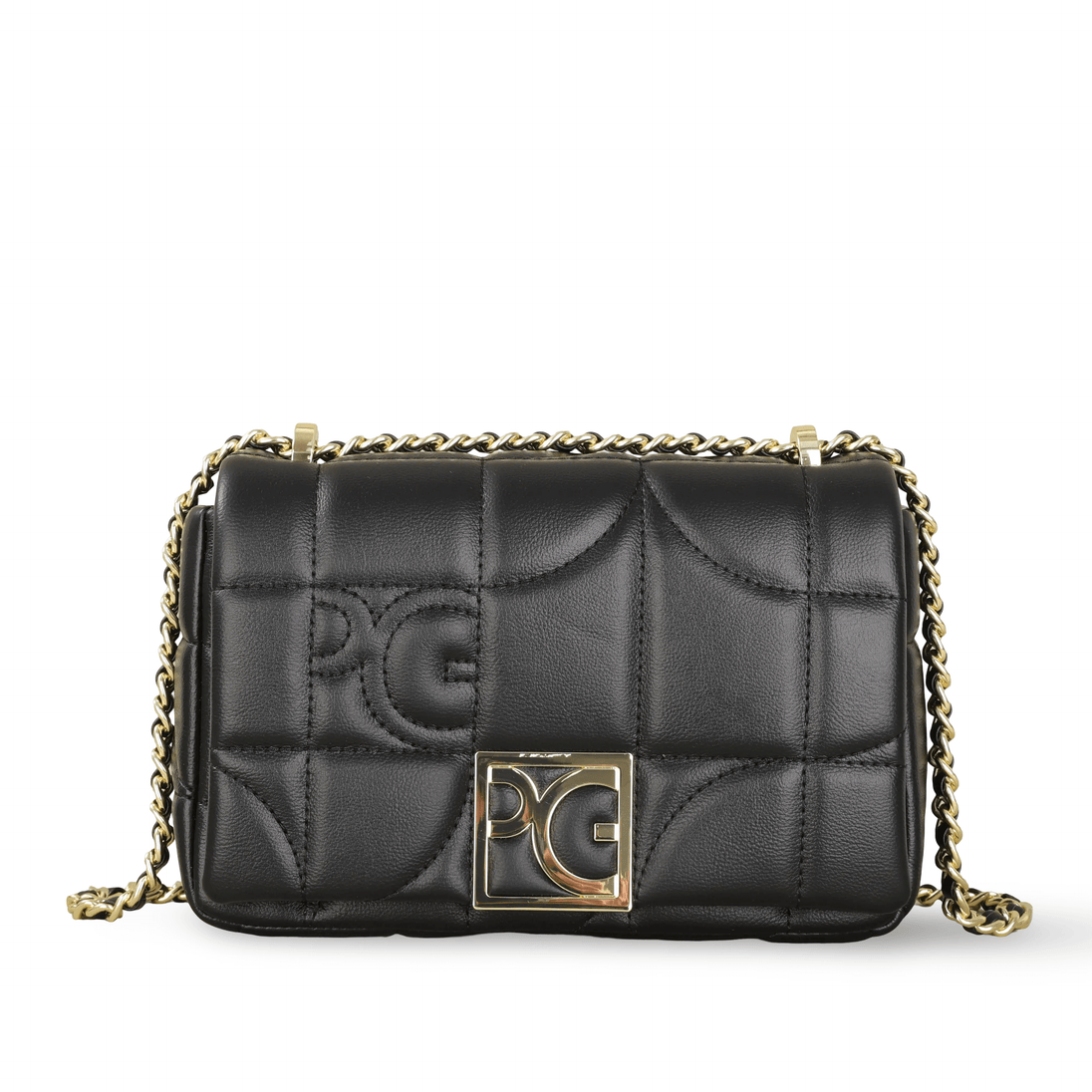 Women’s Black Leather Messenger Bag with Gold Chain Strap, Quilted Design, Stylish and Functional Accessory