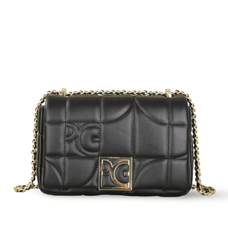 Women’s Black Leather Messenger Bag with Gold Chain Strap, Quilted Design, Stylish and Functional Accessory