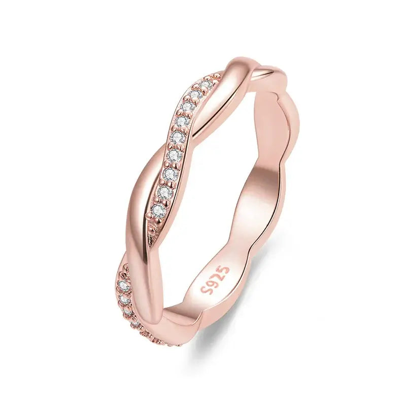 Womens twist band ring with crystal accents