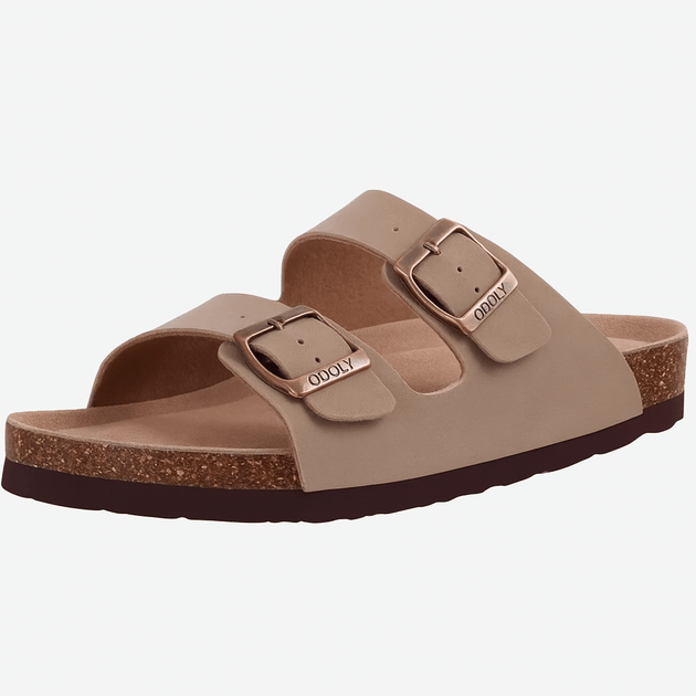 Arizona sandals in beige suede with adjustable straps, featuring a cork sole for comfort and daily wear.