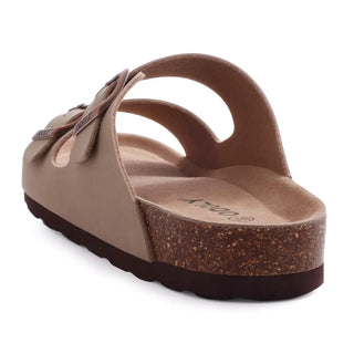 Sandals Arizona brown suede women’s slippers with cork sole, versatile and comfortable for summer wear.