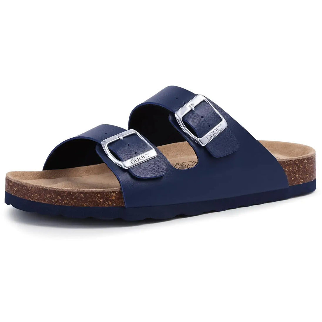 Navy blue sandals Arizona with suede upper and cork sole, ideal for relaxed summer wear and casual comfort.