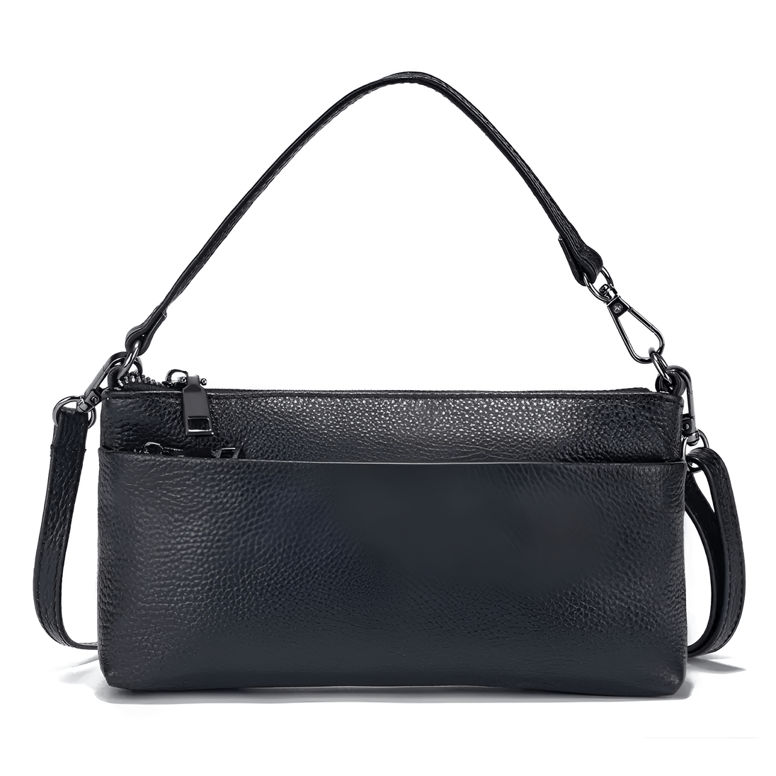 Shoulder bag, leather, black, minimalist design, versatile style for women, premium cow leather construction.