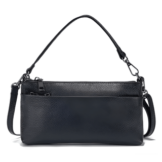 Shoulder bag, leather, black, minimalist design, versatile style for women, premium cow leather construction.