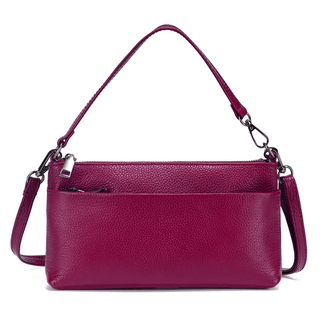 Sophisticated burgundy leather shoulder bag with adjustable strap and zipper pockets for versatile everyday use.
