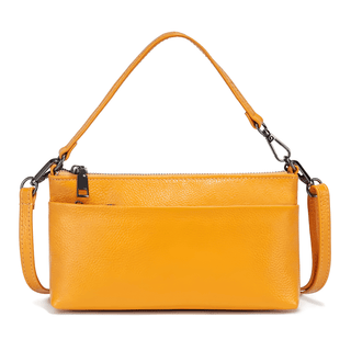 Yellow Leather Shoulder Bag for women, stylish design with sleek silhouette and adjustable strap.