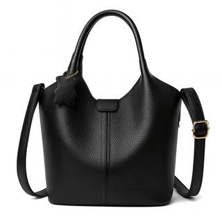 Stylish black shoulder bag made from durable microfiber synthetic leather with a chic design and comfortable handles.