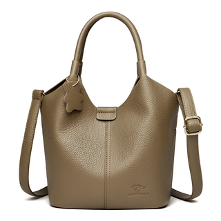casual shoulder bag in soft taupe leather, versatile women's handbag for everyday use