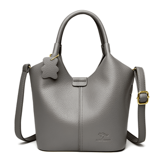 Shoulder Bag - Vintage Soft Leather, grey casual tote handbag for women, stylish and versatile design.