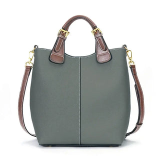 Shoulder Bag Leather - Solid Premium Quality in olive green, versatile bucket design with gold accents for women.