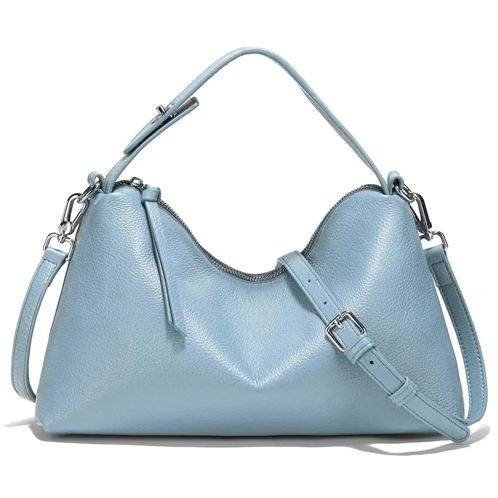 Light Blue Shoulder Bag Leather - Chic, practical hobo design for stylish women.