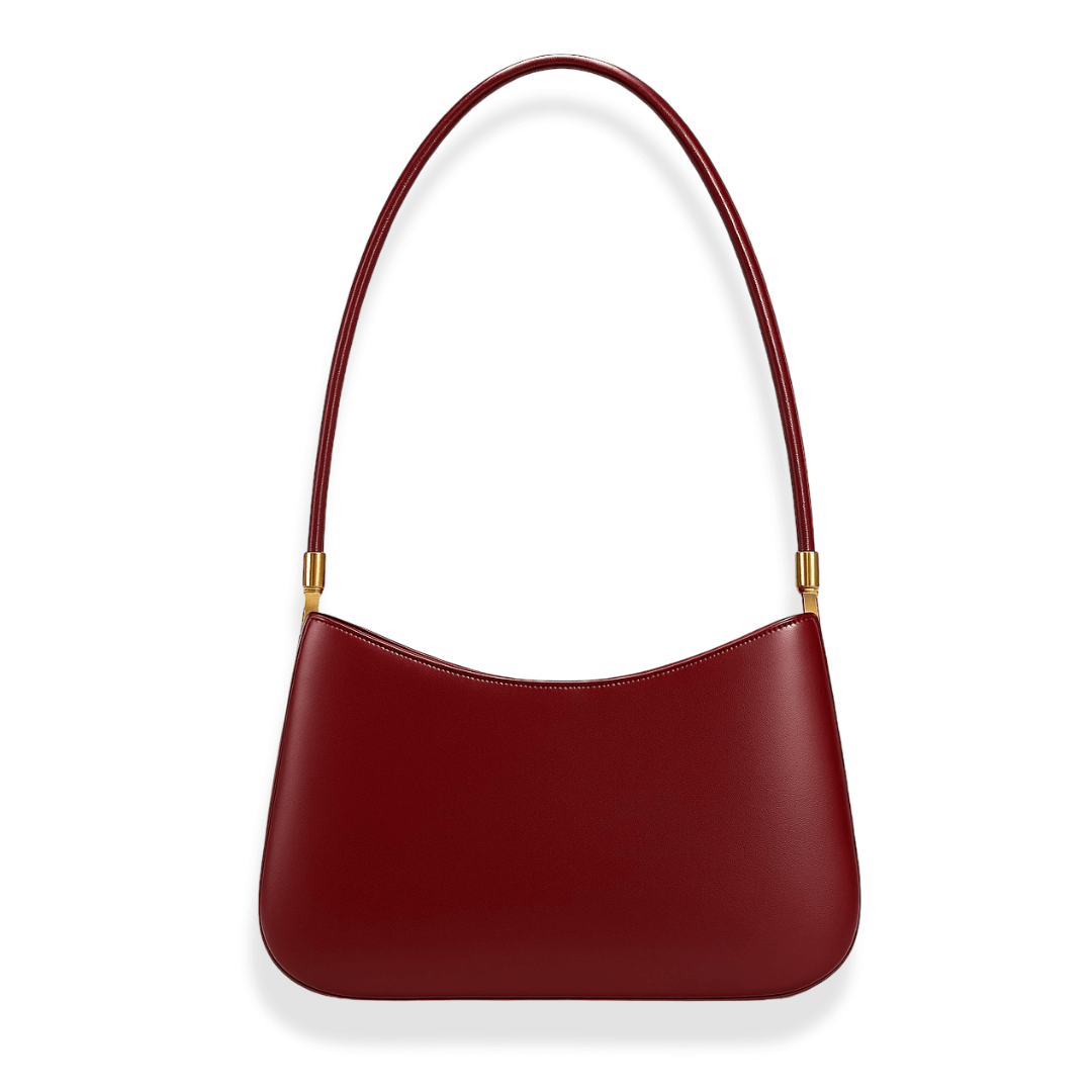Chic burgundy genuine leather shoulder bag with a minimalist design, perfect for any occasion.