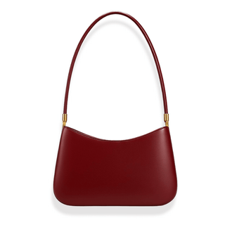 Chic burgundy genuine leather shoulder bag with a minimalist design, perfect for any occasion.