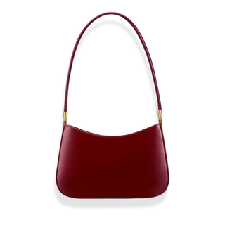 Genuine leather shoulder bag in burgundy, chic and compact design for stylish women, perfect for daily and special occasions.