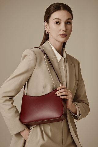 Chic burgundy shoulder bag made of genuine leather, perfect for stylish daily wear and special occasions.