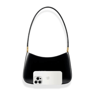 Black shoulder bag made of genuine leather with a sleek design, perfect for stylish everyday wear.