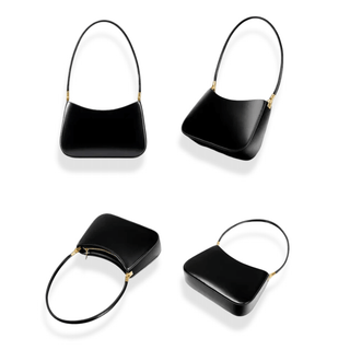 Black shoulder bag made of genuine leather, featuring a chic and minimalist design, ideal for everyday and special occasions.