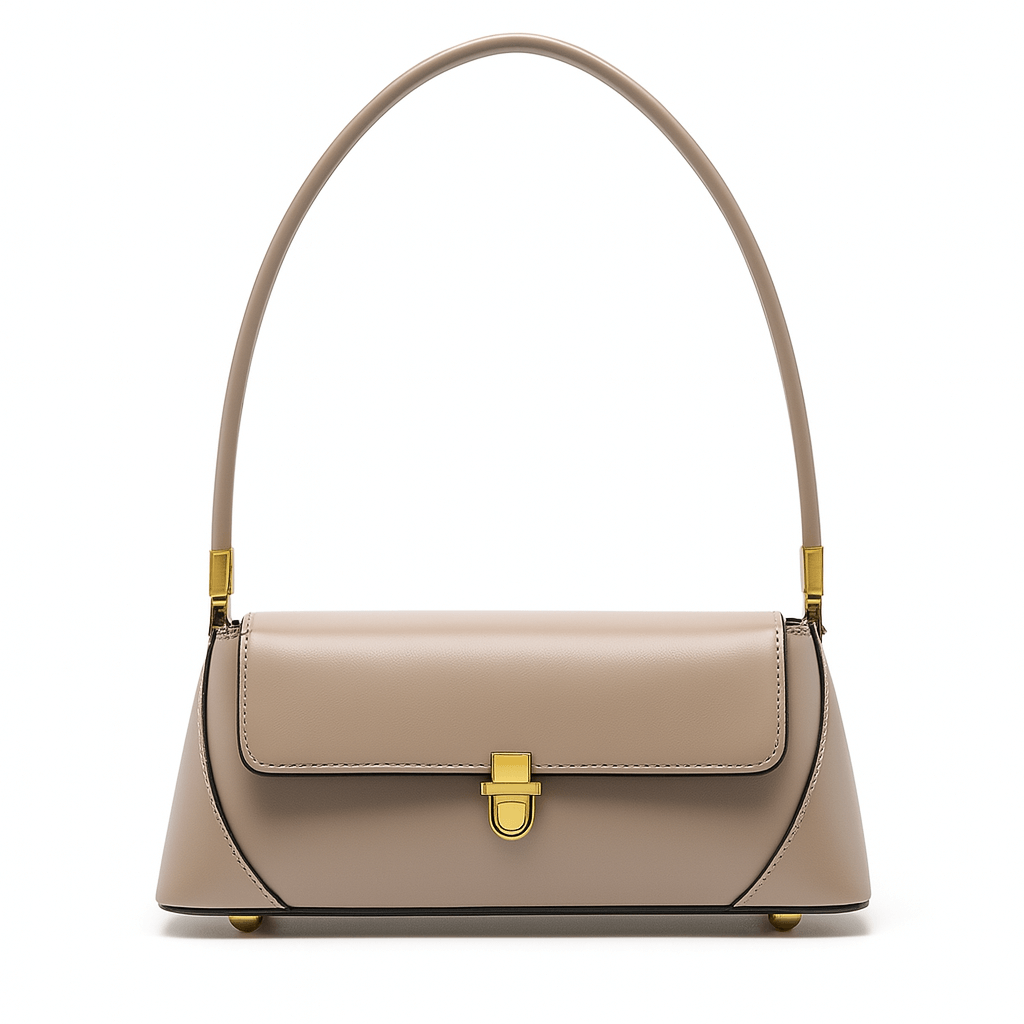 Shoulder bag, genuine leather, beige color, elegant structured design, versatile accessory for modern women.