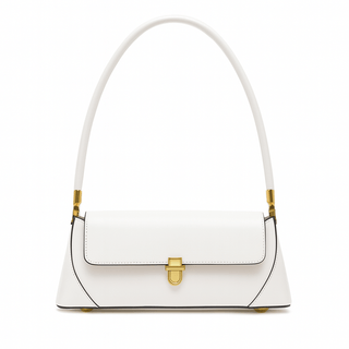 Elegant white shoulder bag in genuine leather, featuring a structured design and sleek single strap for modern women.