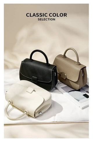 Classic color selection of soft leather shoulder bags in black, beige, and white for stylish everyday use.