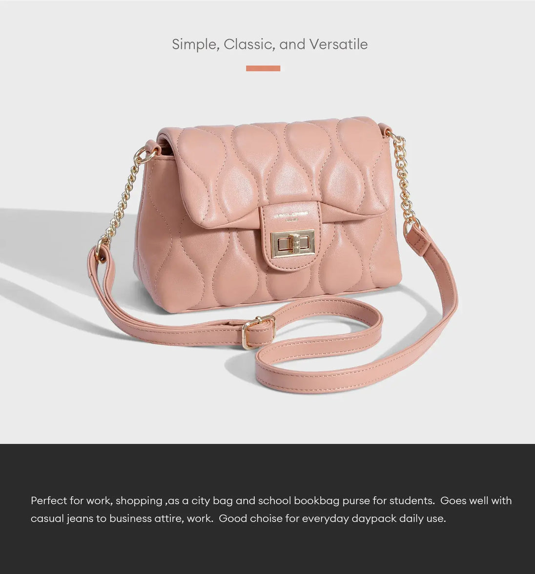 Women's Pink Quilted Shoulder Bag with Chain Strap, Casual Tote for Daily Use