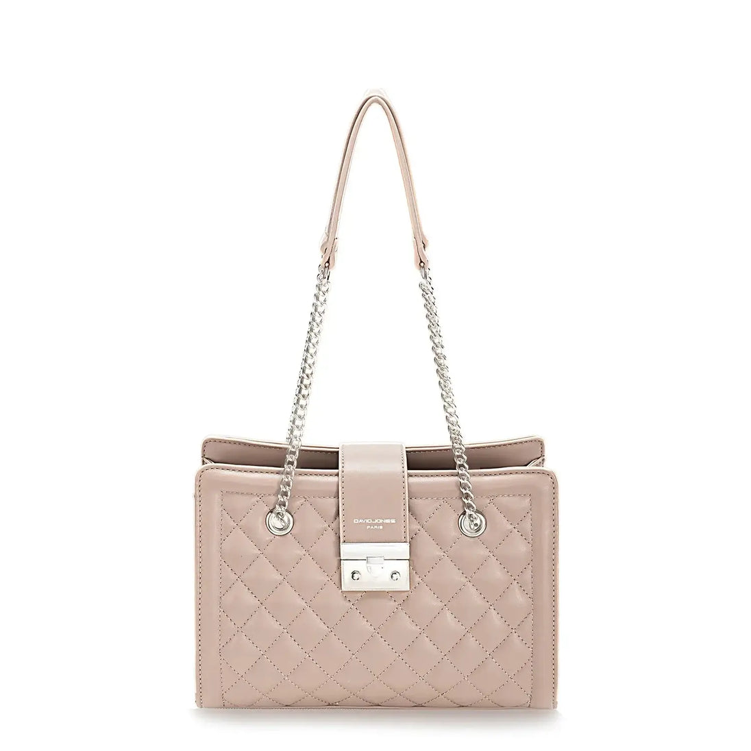 Women's shoulder bag in beige with chain, stylish and casual for parties.