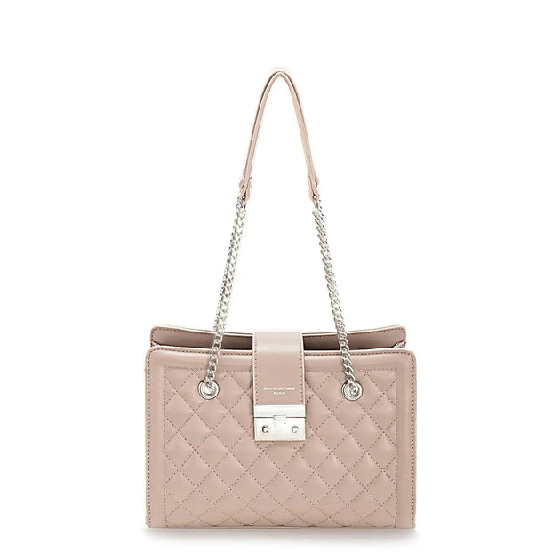 Women's shoulder bag in beige with chain, stylish and casual for parties.