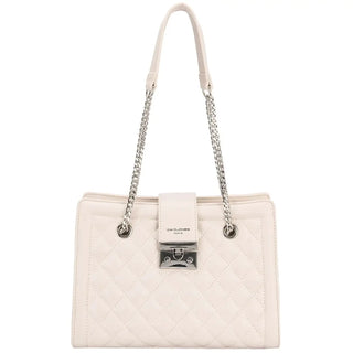 Women's shoulder bag in cream with chain handle, perfect for casual and party occasions.
