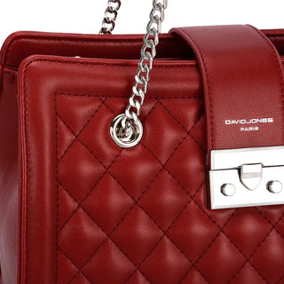 Red quilted shoulder bag with chain, elegant design, perfect for women, ideal for casual and party occasions.