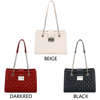 Quilted shoulder bags in dark red, black, and beige with chain straps for women, stylish casual handbags.