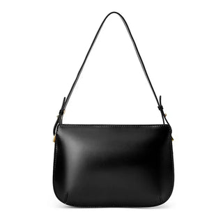 Elegant black shoulder bag made of genuine cow leather, featuring a sleek design and versatile style.