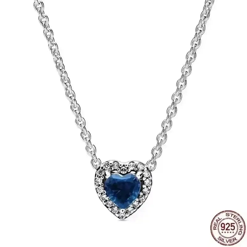 Heart-Shaped Necklace featuring a sparkling blue zircon stone and 925 sterling silver chain.