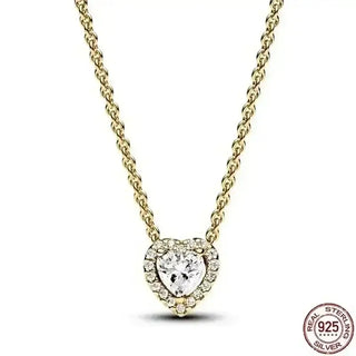 Heart-Shaped Necklace with a sparkling zircon stone on a 925 sterling silver chain for elegant jewelry collection.