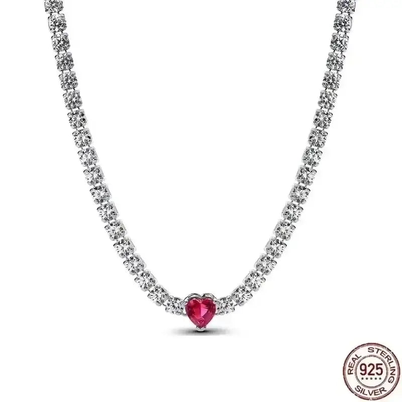 Heart-Shaped Necklace with sparkling zircon stone on a 925 sterling silver chain.