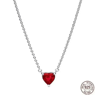 Heart-Shaped Necklace featuring a red zircon stone and 925 sterling silver chain for elegant jewelry collection.