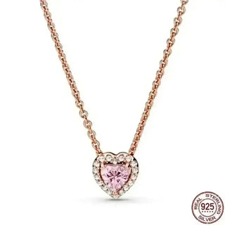 Heart-Shaped Necklace with pink zircon stone and 925 sterling silver chain, perfect for elegant occasions.