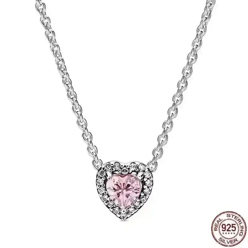 Heart-Shaped Necklace with a pink zircon stone on a 925 sterling silver chain