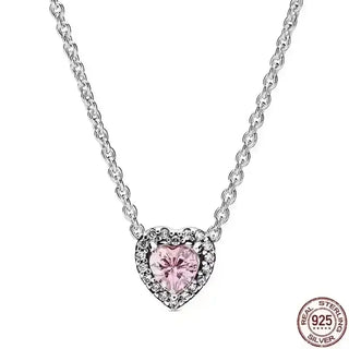 Heart-Shaped Necklace with a pink zircon stone on a 925 sterling silver chain