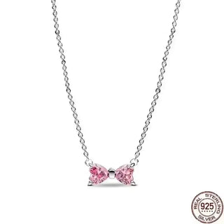 Heart-Shaped Necklace featuring a 925 sterling silver chain with pink zircon stones, perfect for elegant occasions.