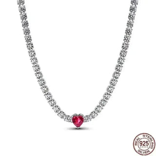Heart-Shaped Necklace featuring a 925 sterling silver chain and a sparkling zircon stone accent.