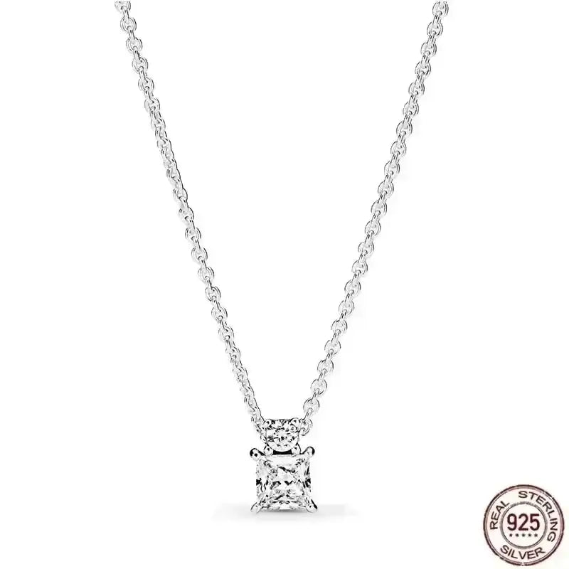 Heart-Shaped Necklace with sparkling zircon stone on 925 sterling silver chain, perfect for elegant occasions.