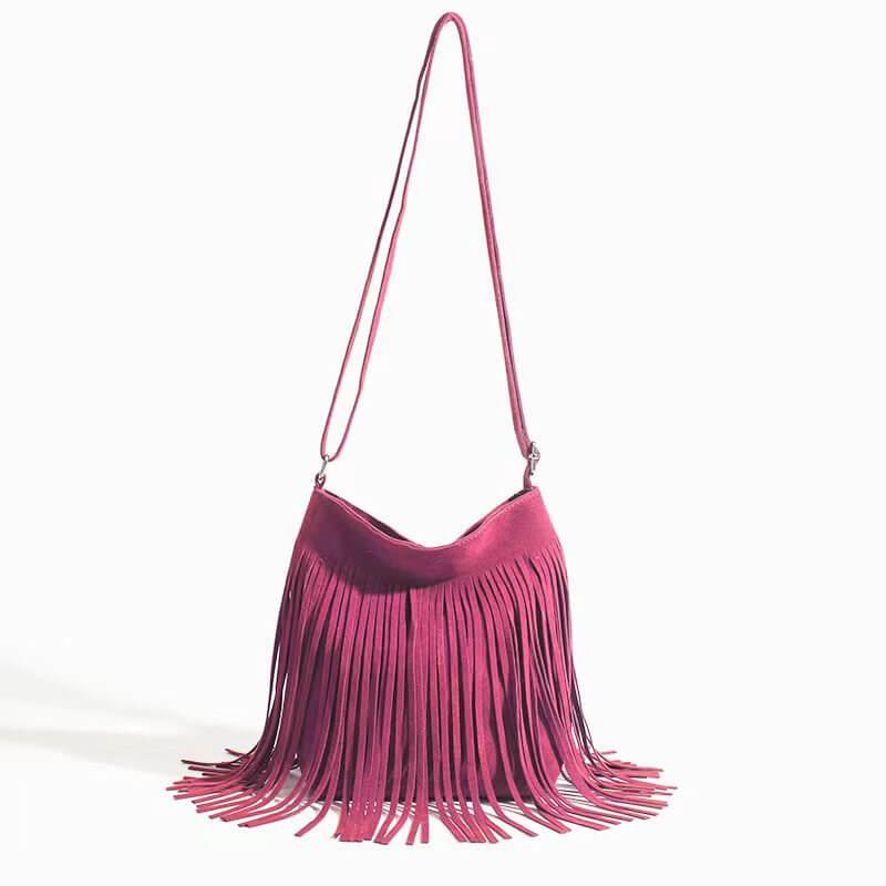 Fringe Crossbody Bag with stylish fringe design in a vibrant pink color, perfect for leisure travel.