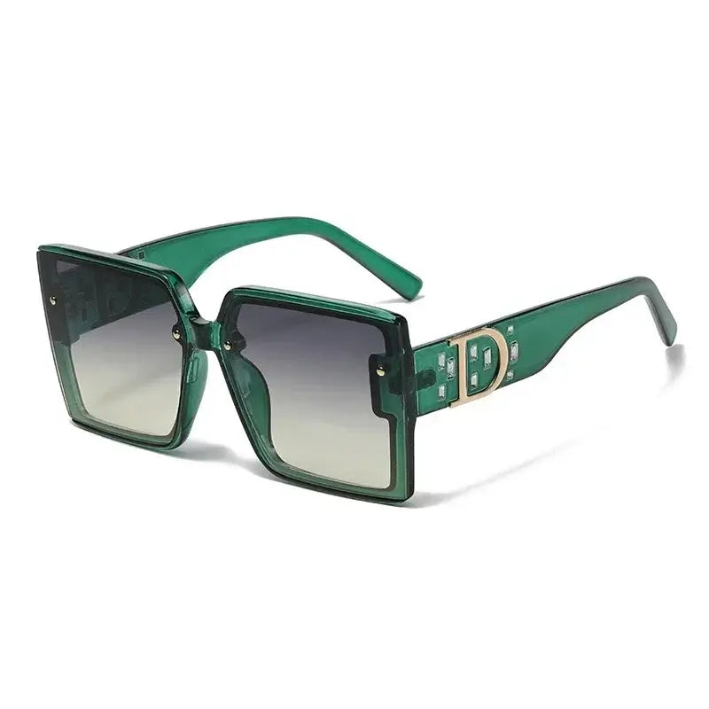 Green vintage women's sunglasses, UV400 protection, stylish oversized frame for casual wear.
