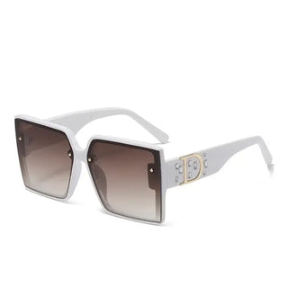 Women's UV400 sunglasses in white with vintage-inspired square frames and gradient lenses.