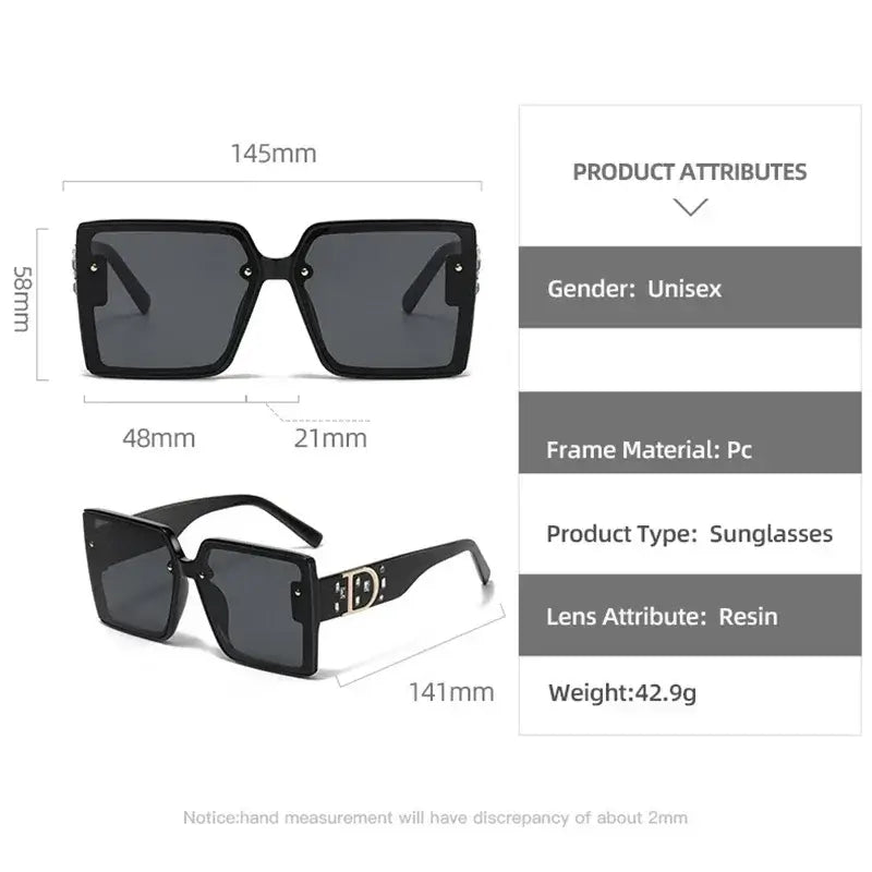 Black sunglasses for unisex, plastic frame, oversized design, UV protection, ideal for casual wear.