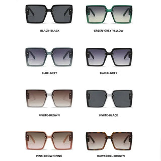 Women's UV400 sunglasses collection featuring various colors: black, green, blue, grey, white, and pink.