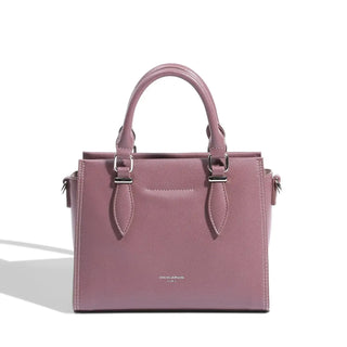 Structured tote bag in deep pink leather with dual handles and exterior accents.